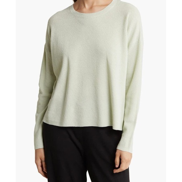 NWT-Eileen Fisher Women's Linen Blend Crewneck Long-Sleeve Top-Mist-PM - Picture 3 of 7